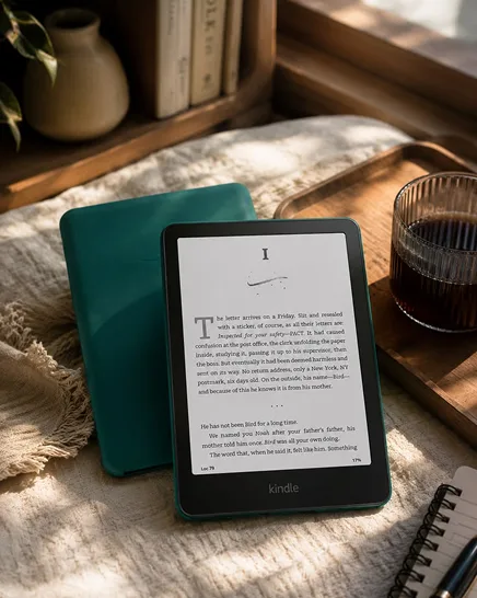 Kindle e-reader on a desk, Amazon KDP formatting service at ebookwriting.co