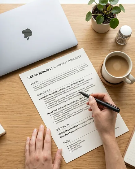 Executive résumé being edited on a desk, résumé writing service at ebookwriting.co